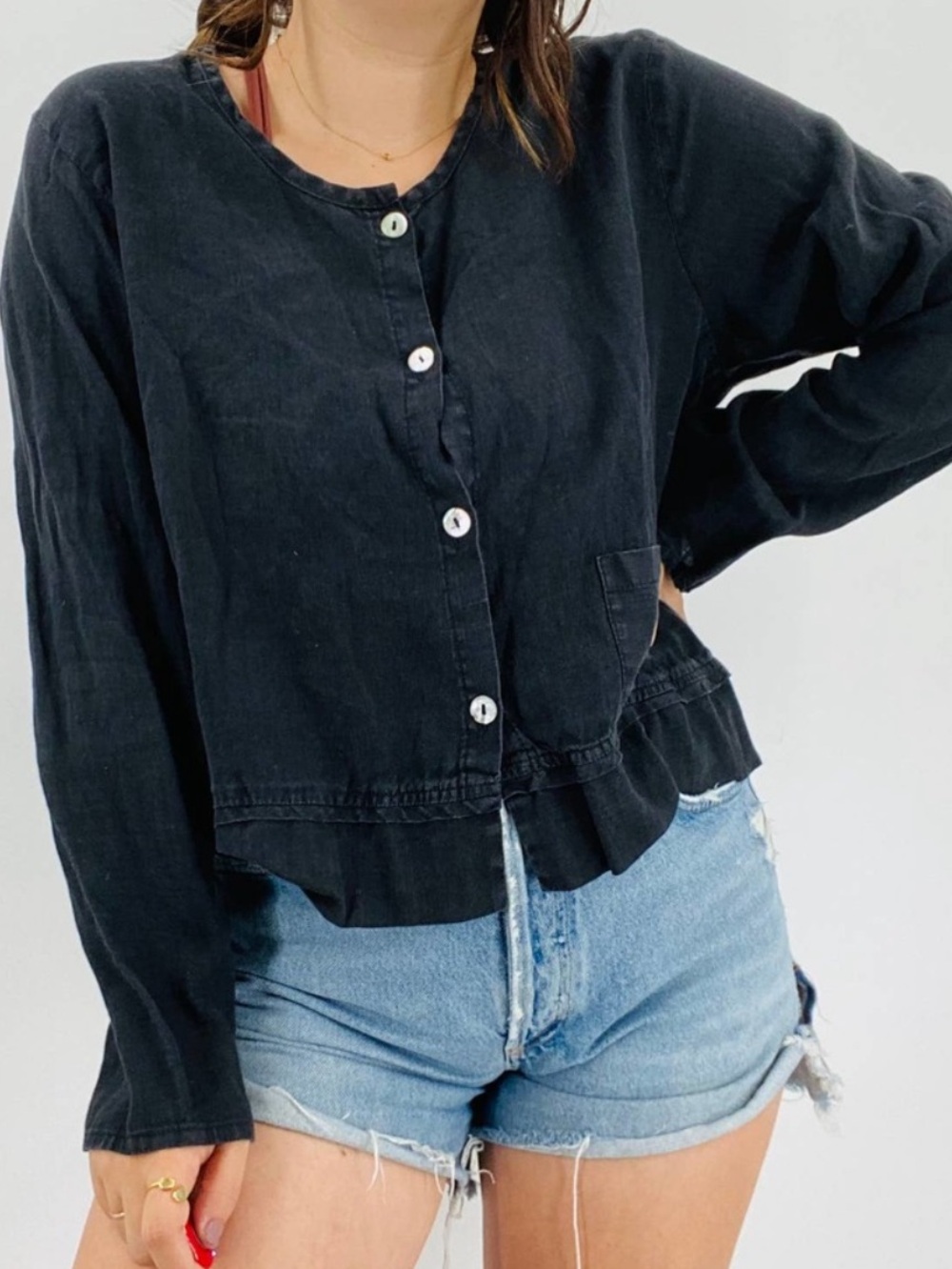 FLAX Gray Linen Blouse